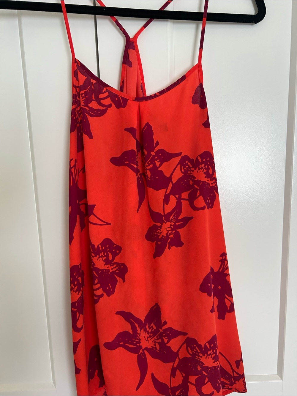 Banana Republic Orange and Maroon Tropical Floral Tank Top, Large